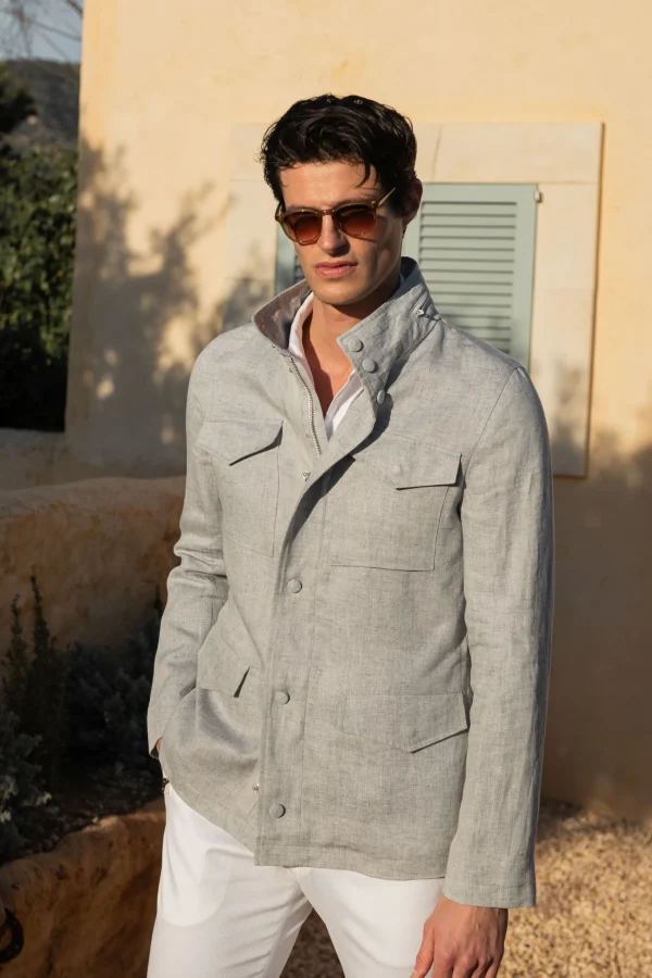 Chalk grey linen field jacket – Made in Italy