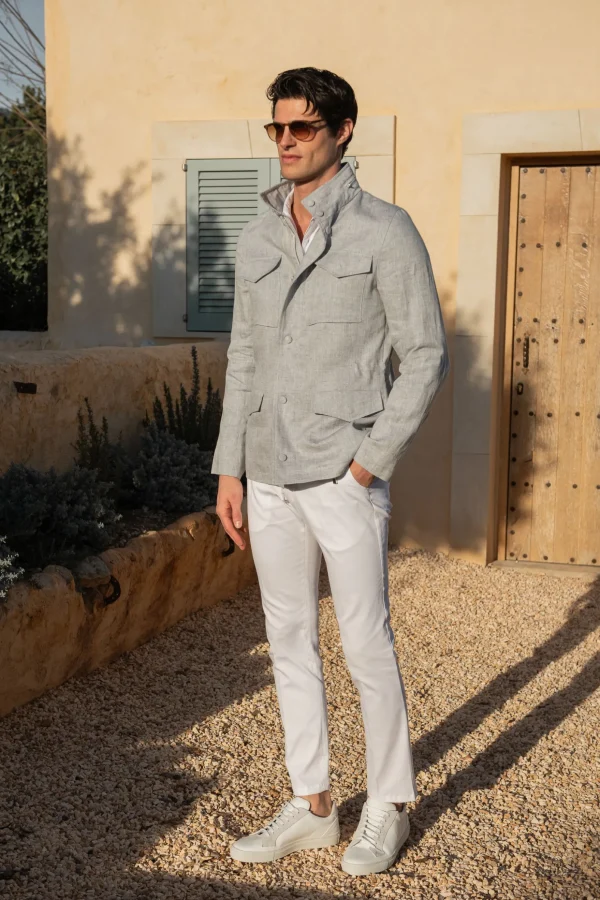 Chalk grey linen field jacket – Made in Italy