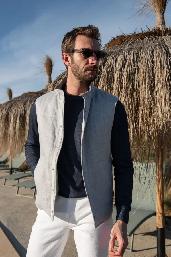 Chalk grey linen vest – Made in Italy