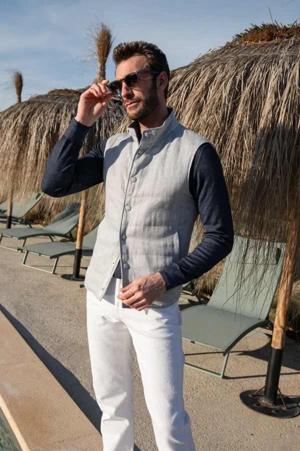 Chalk grey linen vest – Made in Italy