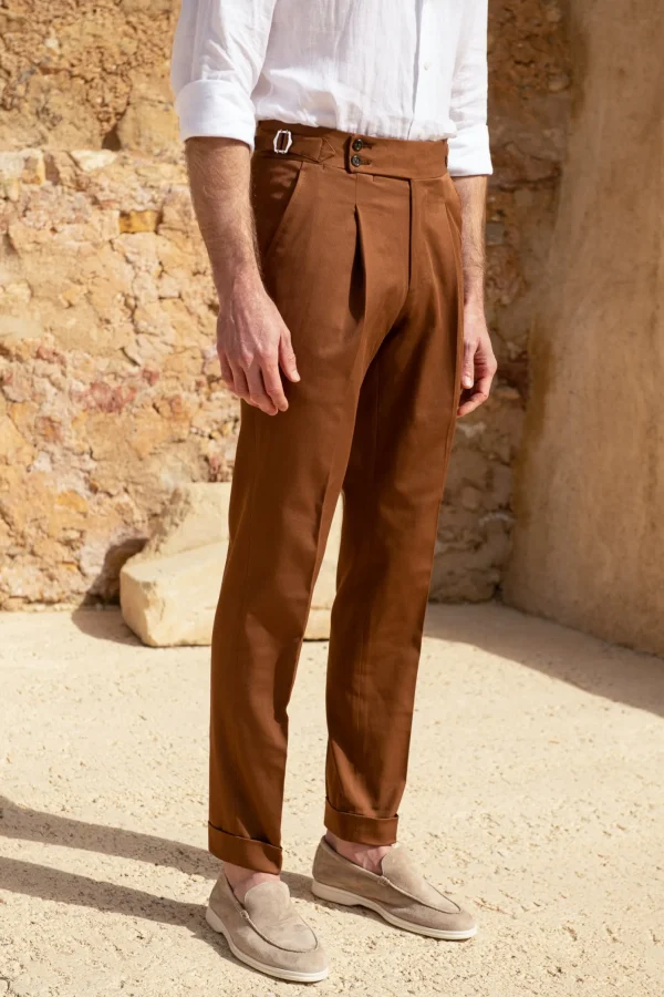 Cognac cotton trousers "Soragna Capsule Collection" - Made in Italy