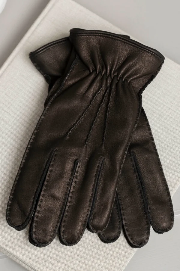 Dark brown deerskin leather gloves - Made in Italy
