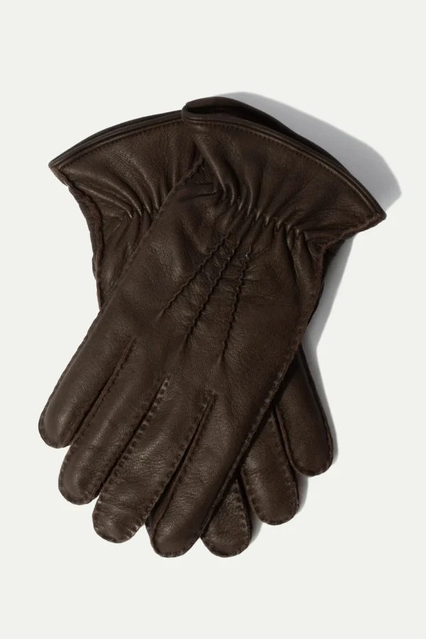 Dark brown deerskin leather gloves - Made in Italy