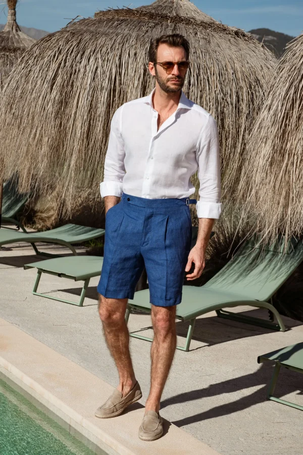 Denim blue linen shorts - Made in Italy