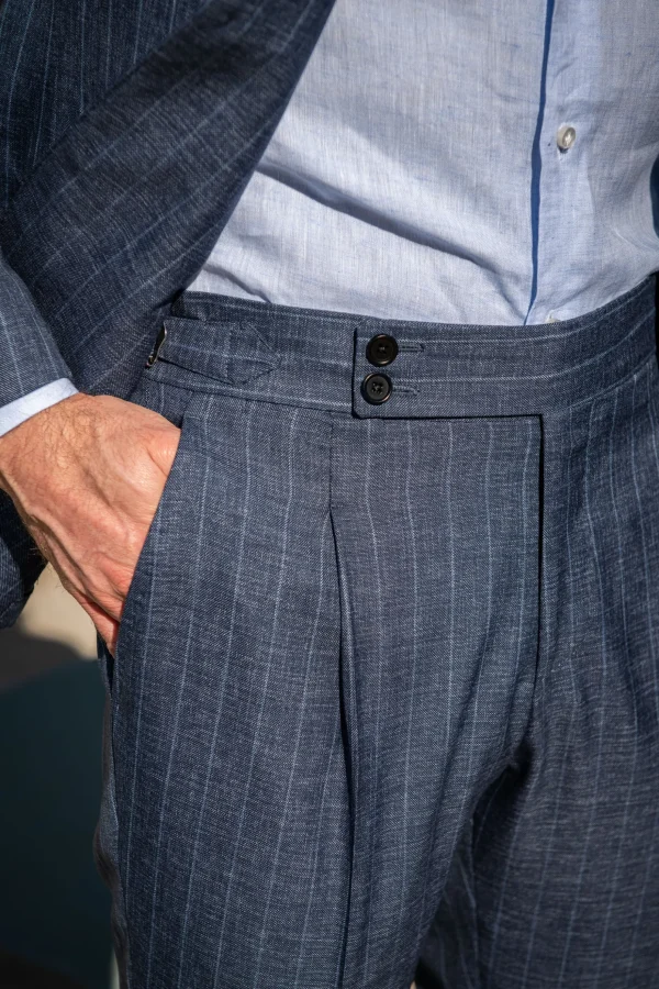 Denim striped wool suit - Made in Italy