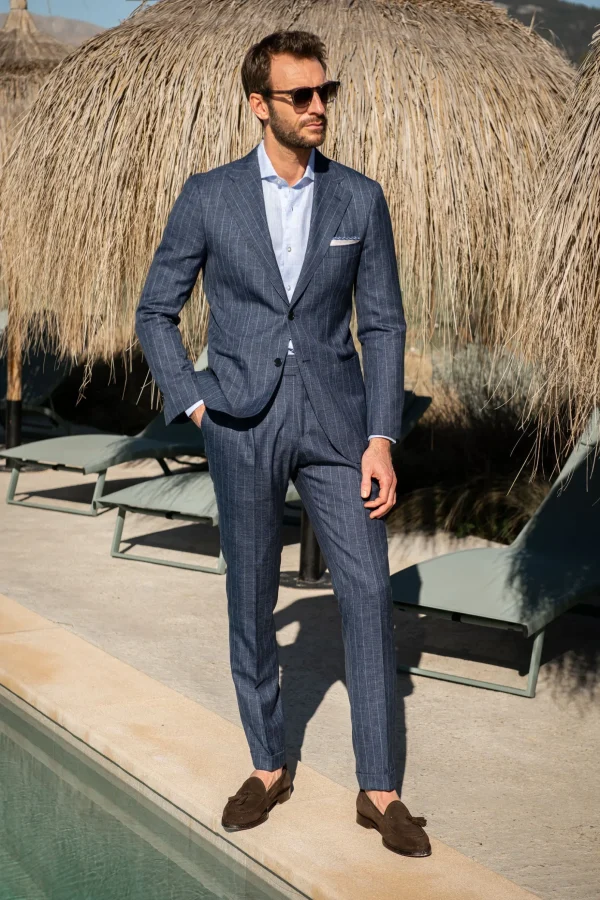 Denim striped wool suit - Made in Italy