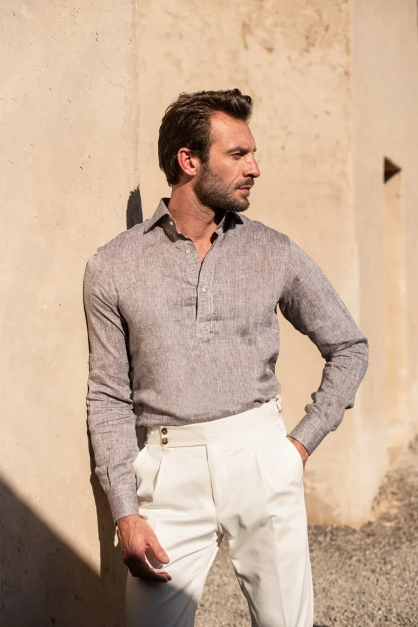 Desert linen popover shirt - Made in Italy