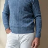Dusty blue cable knit sweater – Made in italy