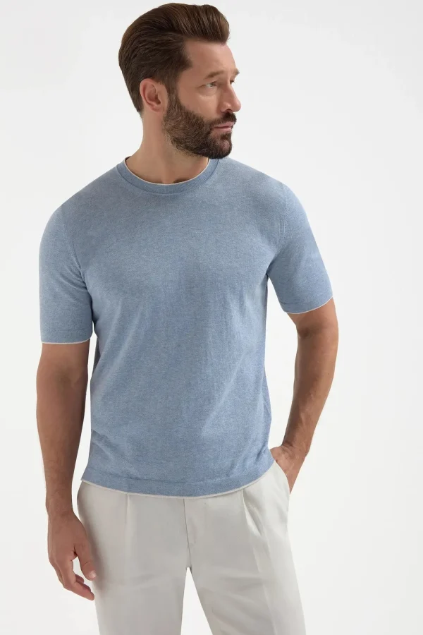Dusty blue knitted t-shirt - Made in Italy