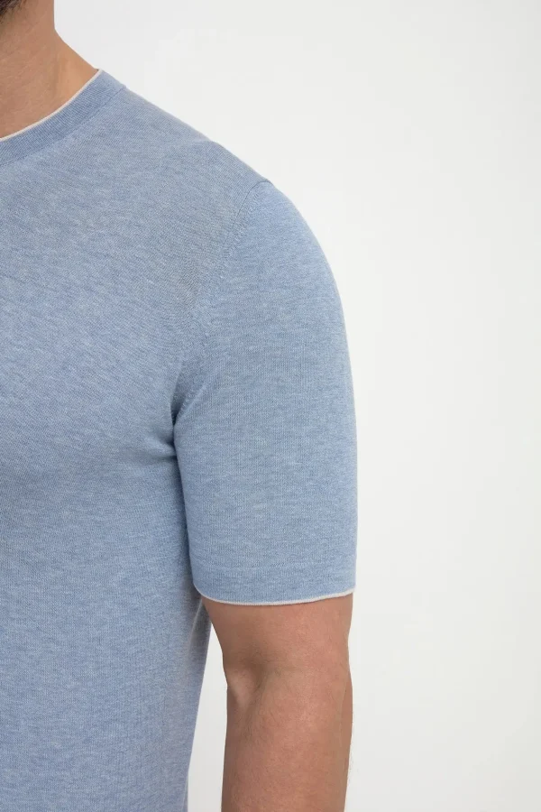 Dusty blue knitted t-shirt - Made in Italy
