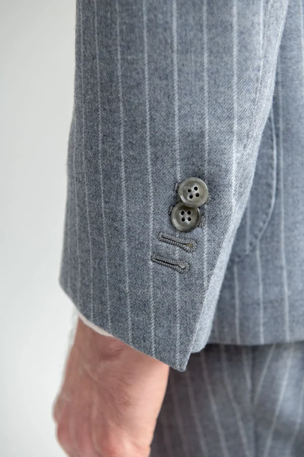 Dusty blue striped 130'S suit - Made in Italy