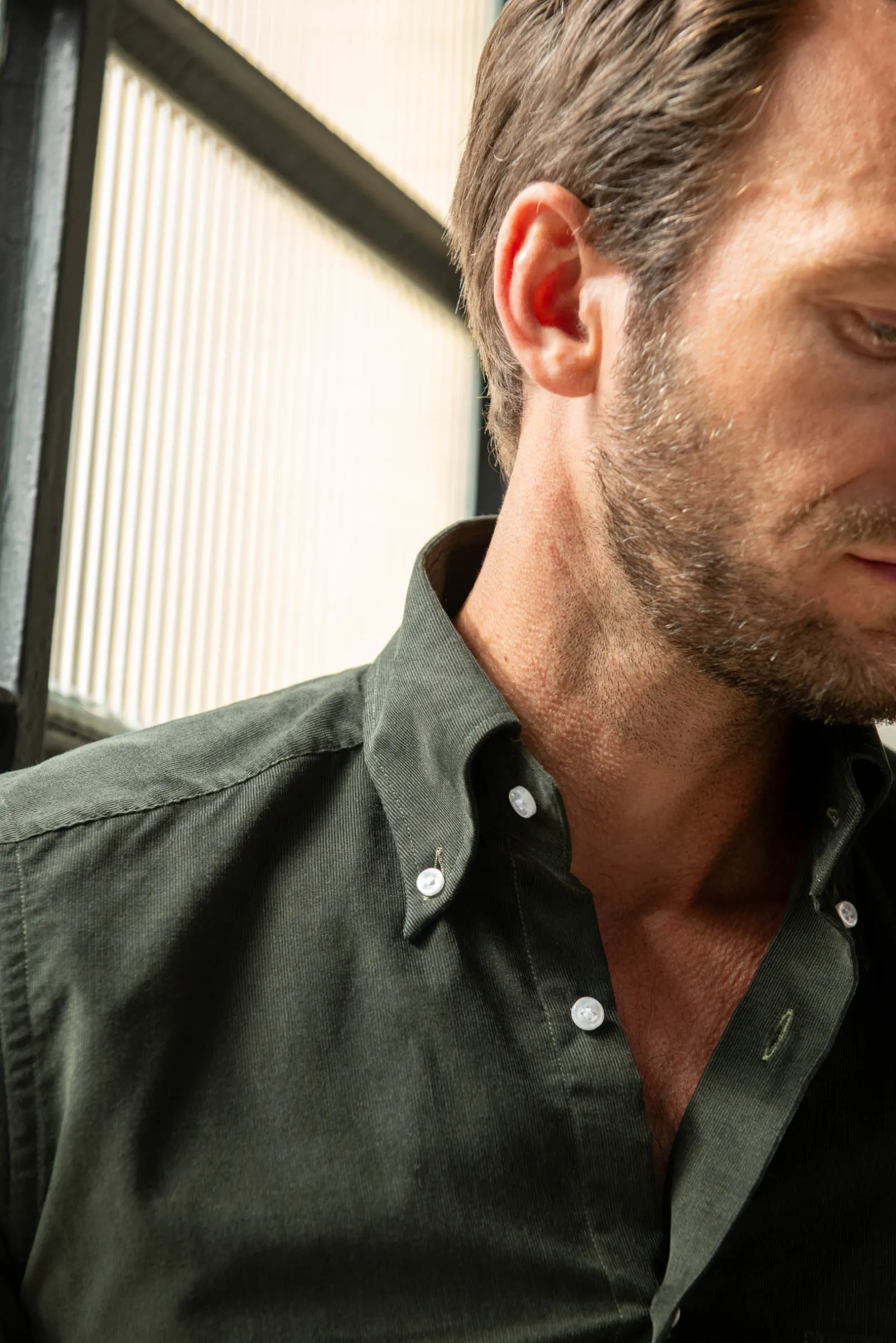green_button_down_velvet__3.webp Green button down velvet effect shirt - Made in Italy