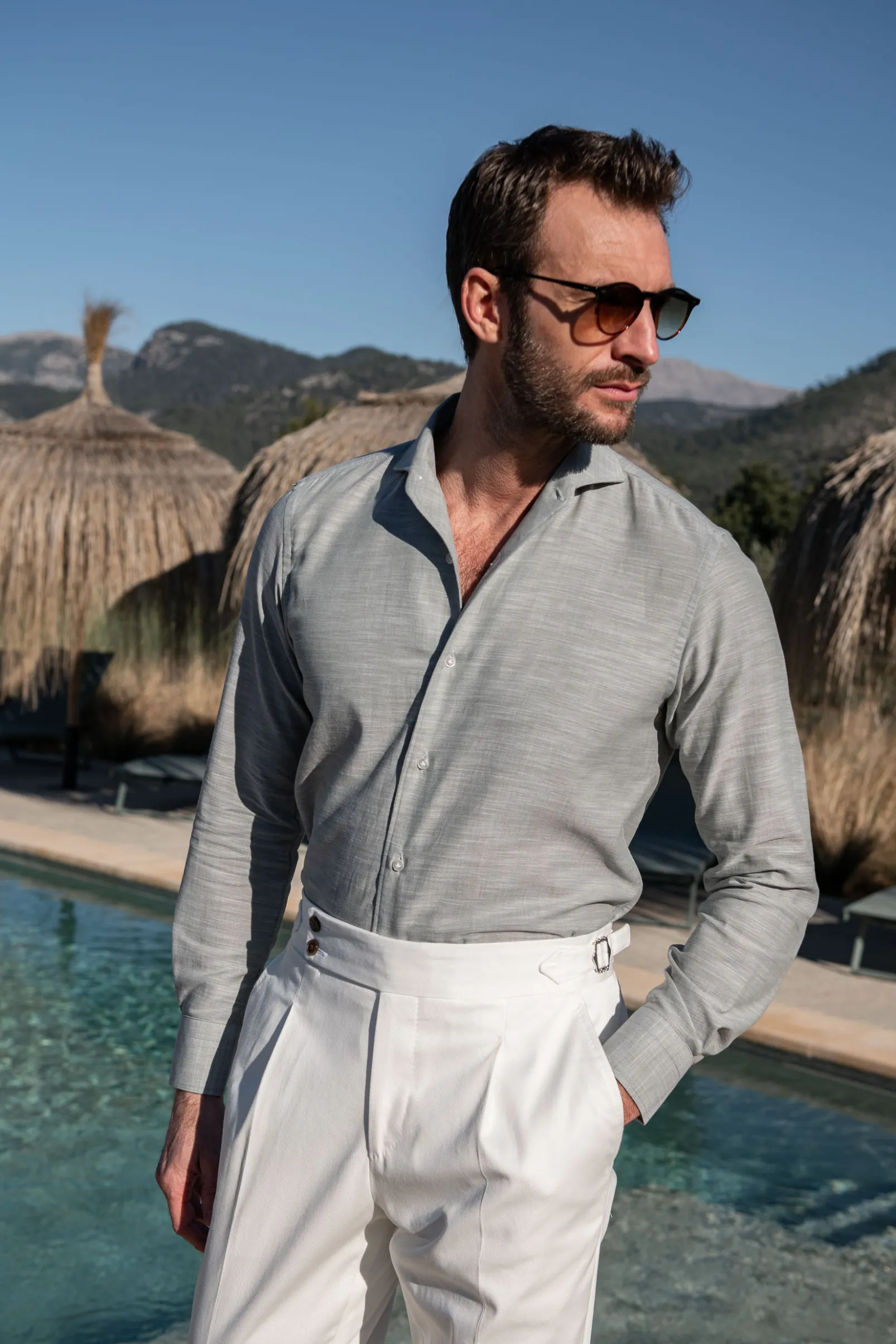 green_chambray_cotton_shi_0.webp Green chambray cotton shirt - Made in Italy