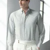 Green striped soft oxford button down shirt - Made In Italy