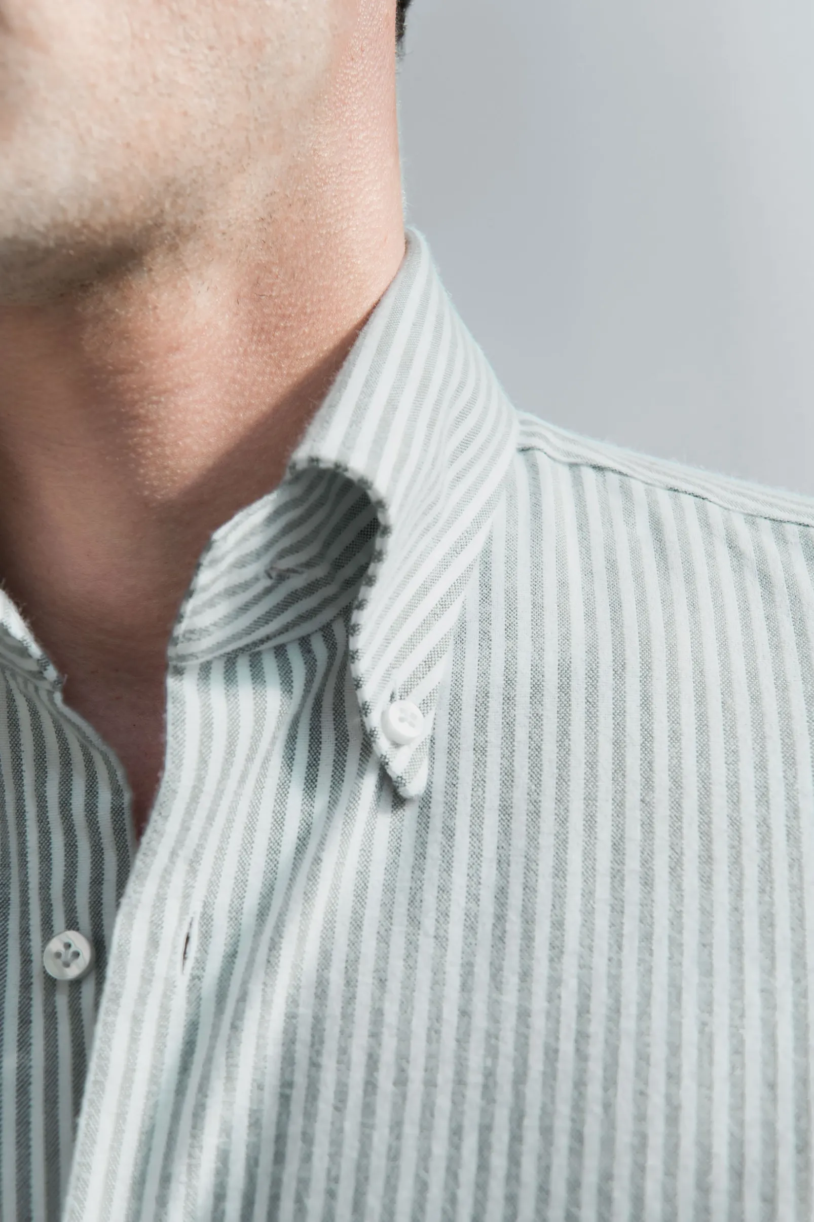 green_striped_soft_oxford_1.webp Green striped soft oxford button down shirt - Made In Italy