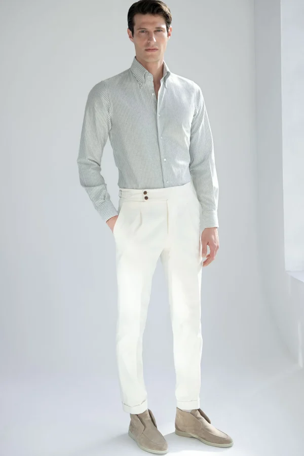 Green striped soft oxford button down shirt - Made In Italy