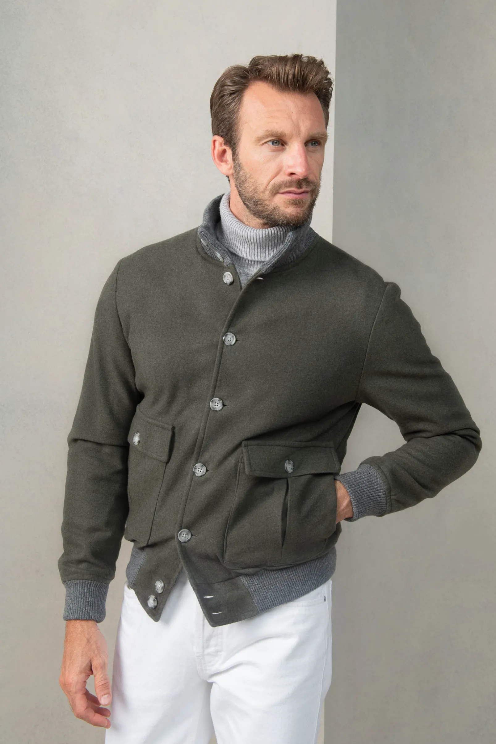 green_super_s_wool_flanne_0.webp Green Super 180's wool flannel bomber jacket – Made in Italy