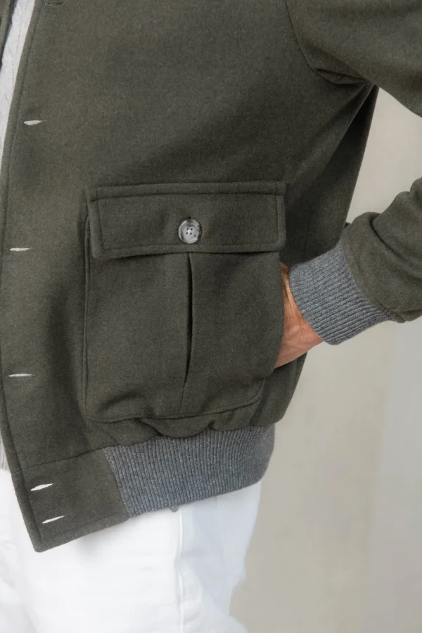 Green Super 180's wool flannel bomber jacket – Made in Italy