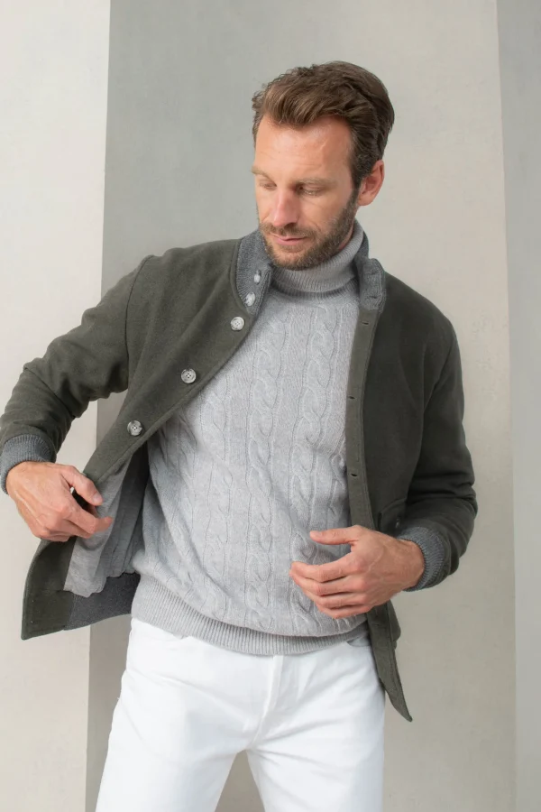 Green Super 180's wool flannel bomber jacket – Made in Italy