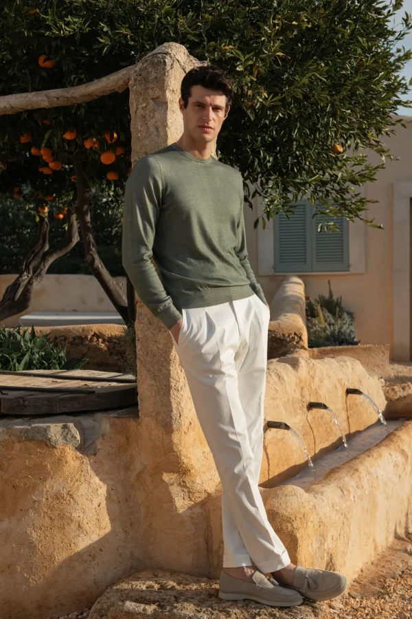 Green superlight cashmere round neck – Made in italy