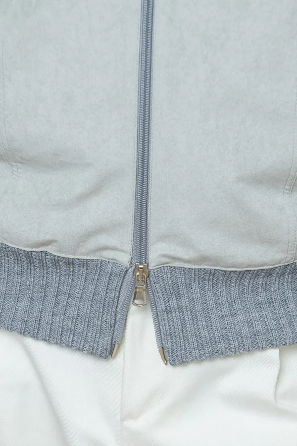 Grey and light grey cardigan - Alcantara & wool - Made in Italy