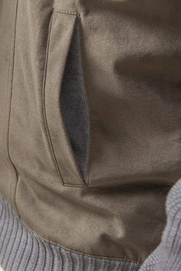 Grey and taupe cardigan - Alcantara & wool - Made in Italy