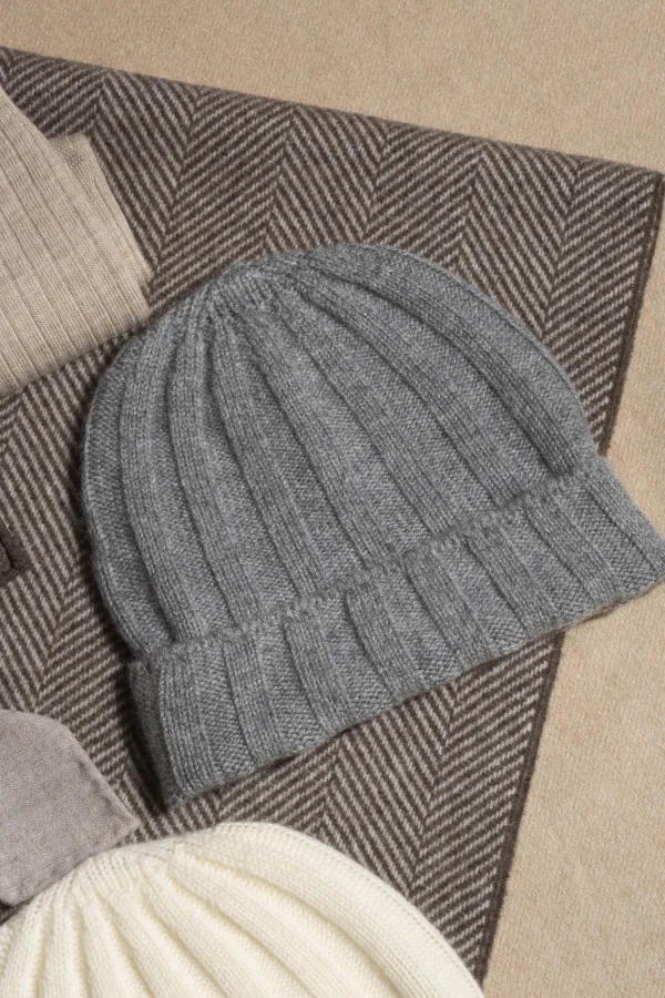 Grey Cashmere rib knit beanie - Made in Italy