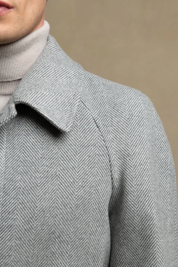 Grey herringbone Raglan coat – Made in Italy
