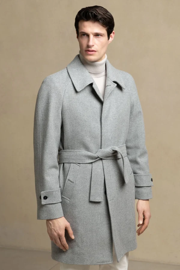 Grey herringbone Raglan coat – Made in Italy
