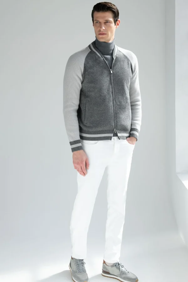 Grey knitted college bomber - Made in Italy