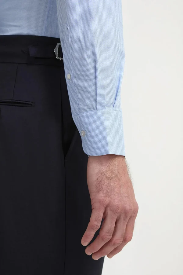 Houndstooth Light Blue Shirt - Made in Italy
