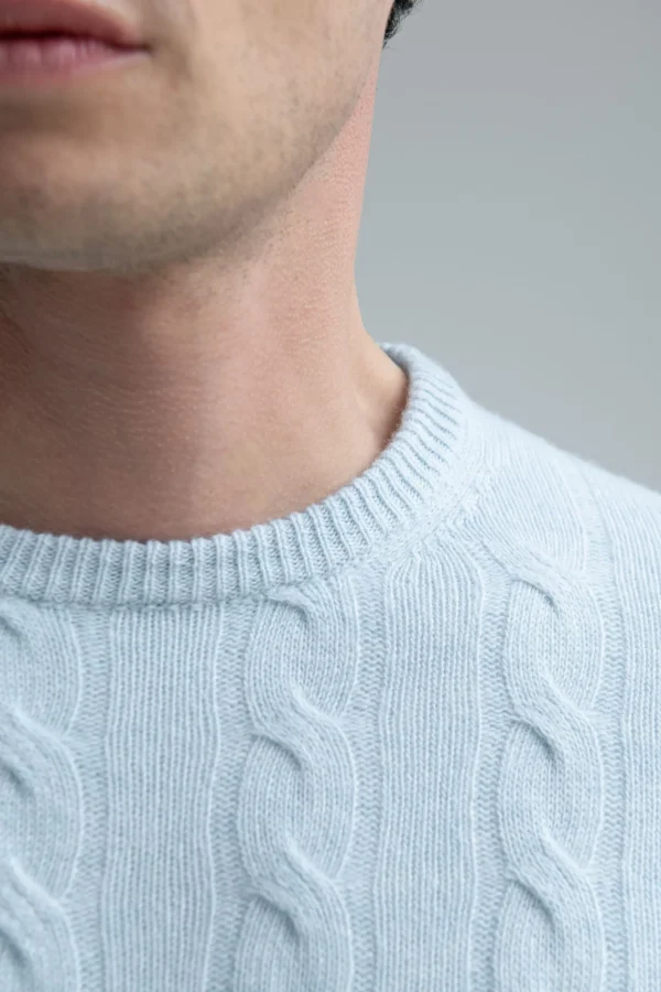 Light blue cable knit sweater – Made in italy