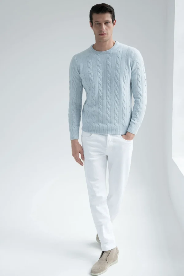 Light blue cable knit sweater – Made in italy