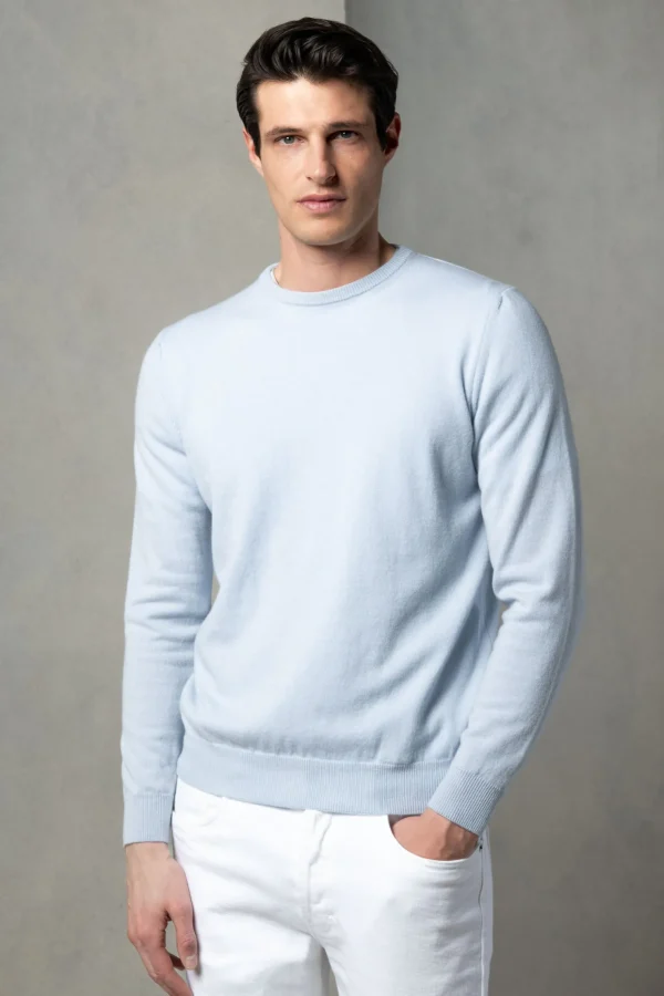 Light blue cashmere round neck – Made in italy