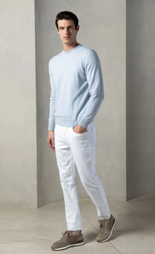 Light blue cashmere round neck – Made in italy