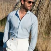 Light blue chambray cotton shirt - Made in Italy