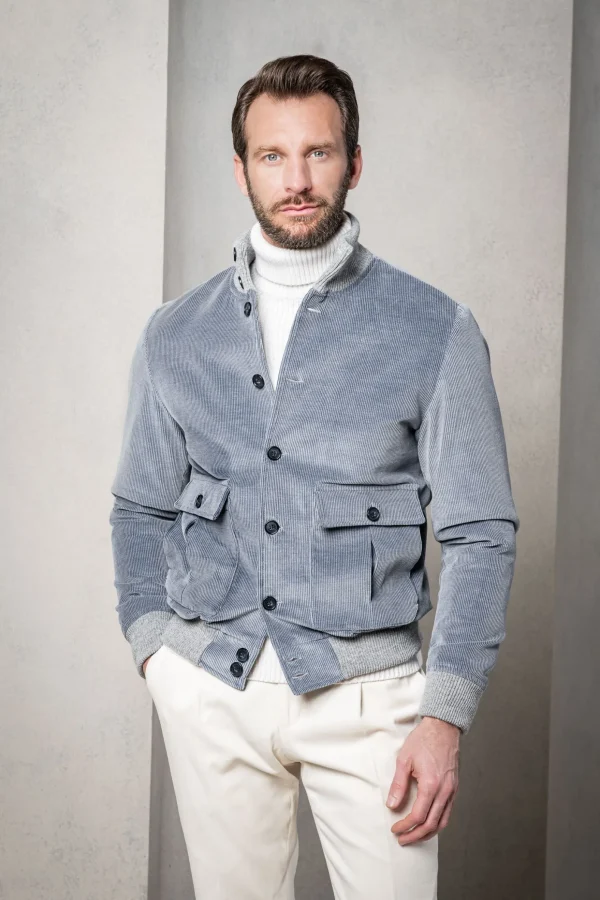 Light blue corduroy bomber jacket – Made in Italy
