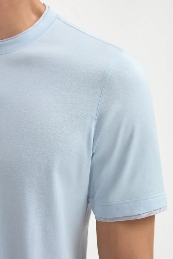 Light blue cotton t-shirt with collar detail - Made in Italy