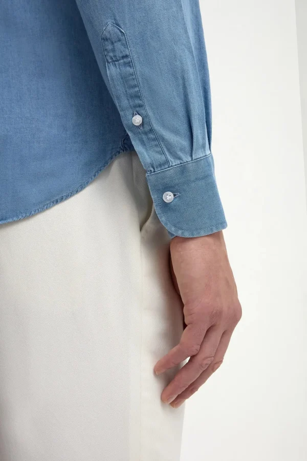 Light blue denim popover shirt - Made in Italy