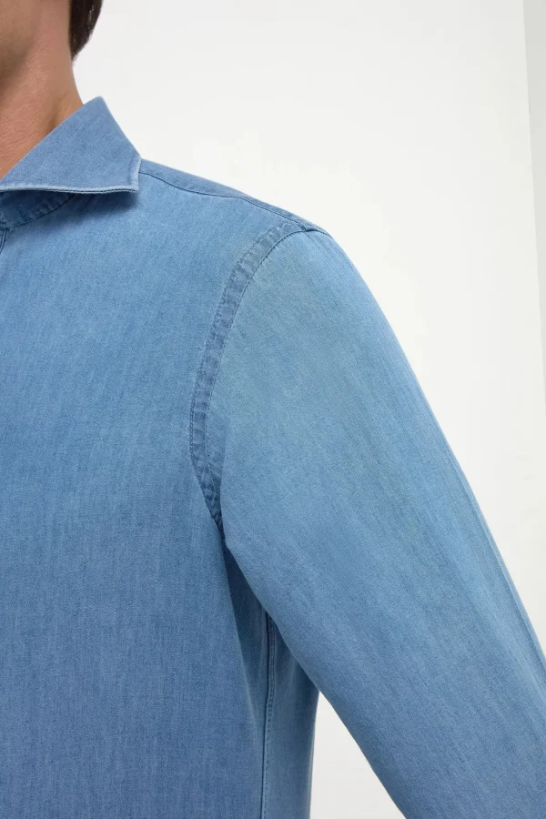 Light blue denim popover shirt - Made in Italy