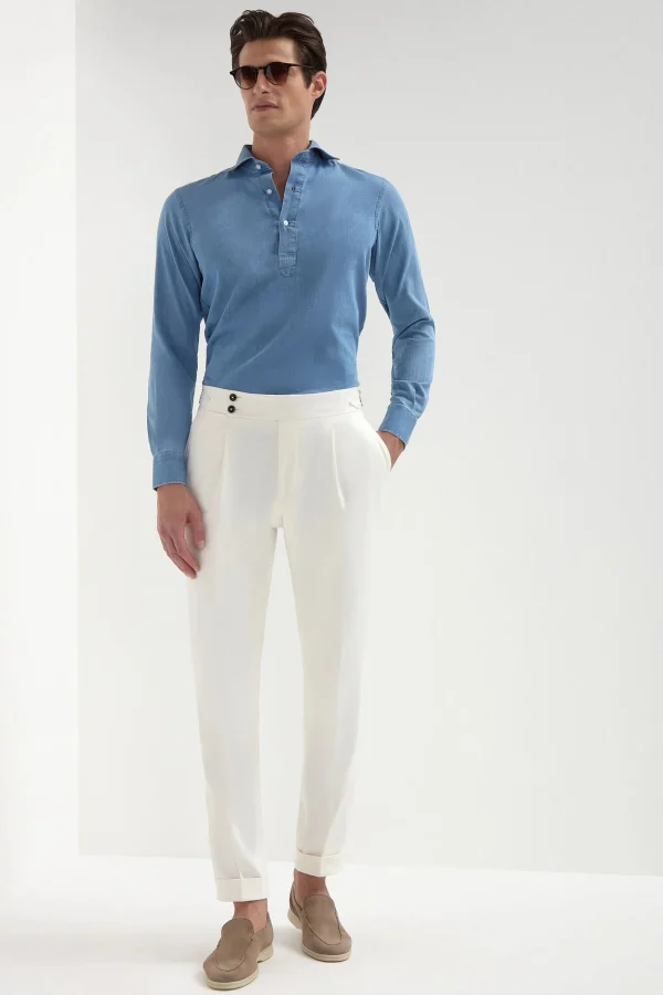 Light blue denim popover shirt - Made in Italy