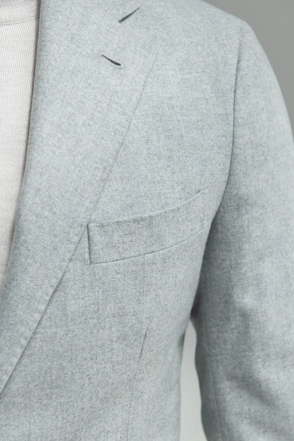 Light blue herringbone wool and cashmere suit – Made in Italy