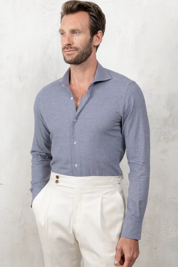 Light blue houndstooth shirt - Made In Italy