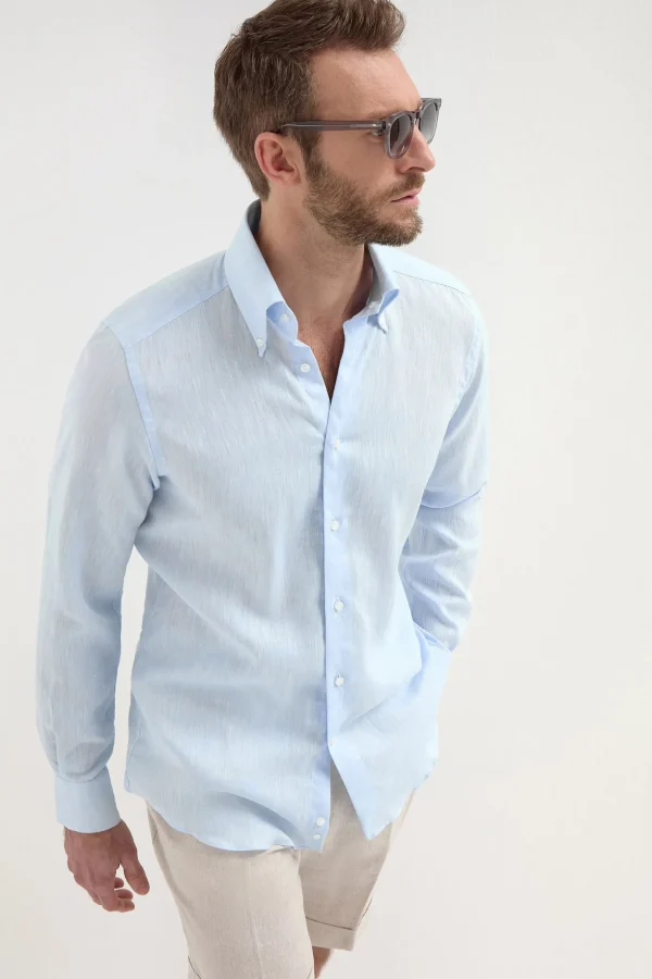 Light blue linen button down shirt - Made In Italy