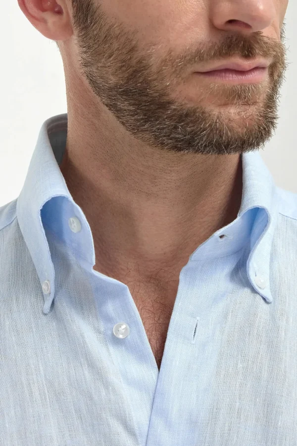 Light blue linen button down shirt - Made In Italy