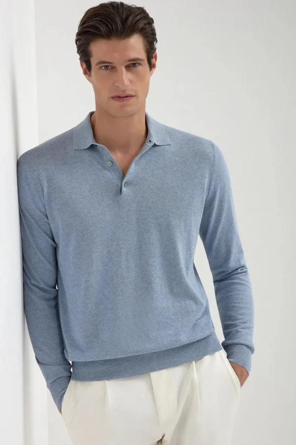 Light blue long sleeve polo - Made in Italy