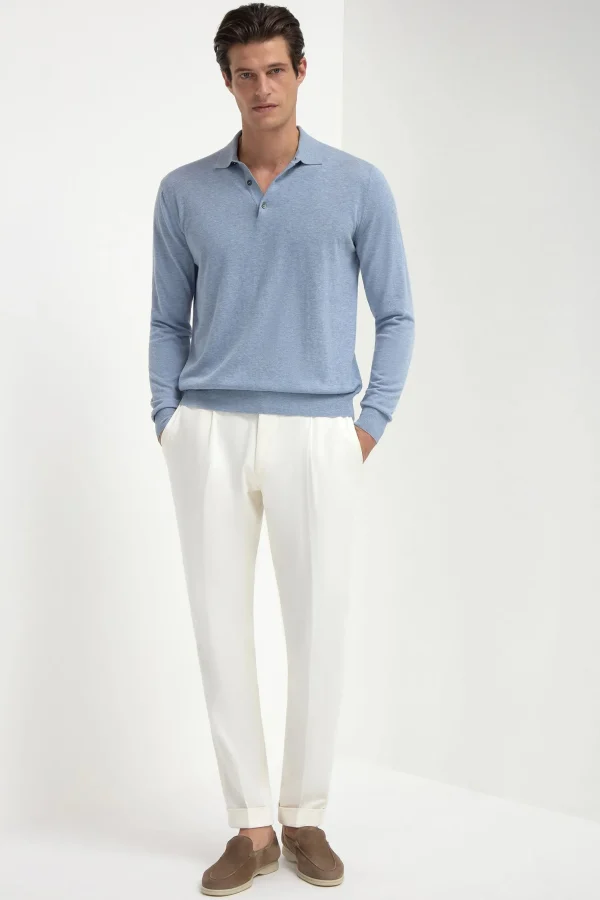 Light blue long sleeve polo - Made in Italy
