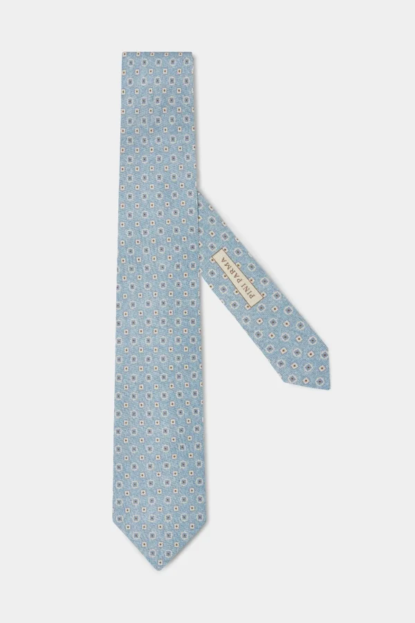 Light blue micro fancy silk tie - Made in Italy