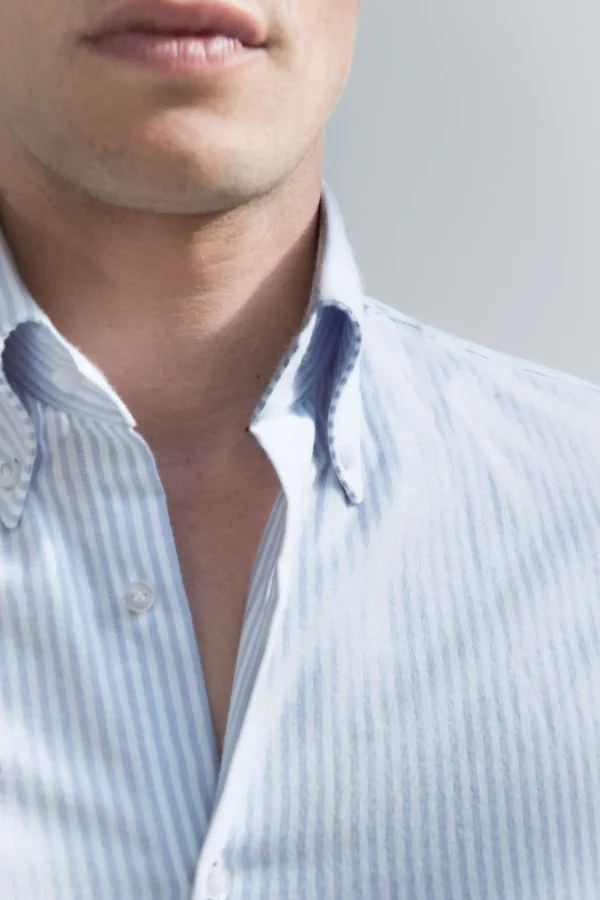 Light blue striped soft oxford button down shirt - Made In Italy