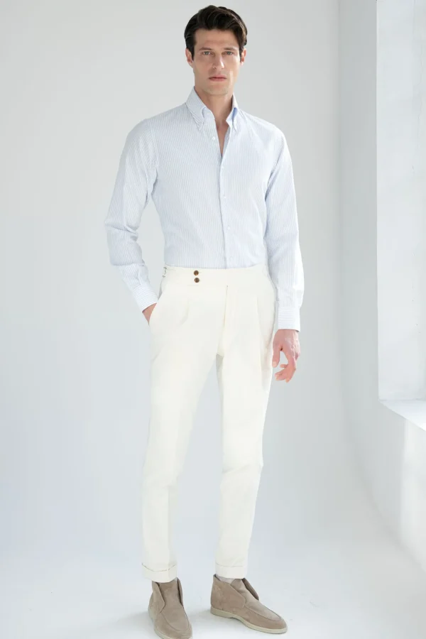 Light blue striped soft oxford button down shirt - Made In Italy
